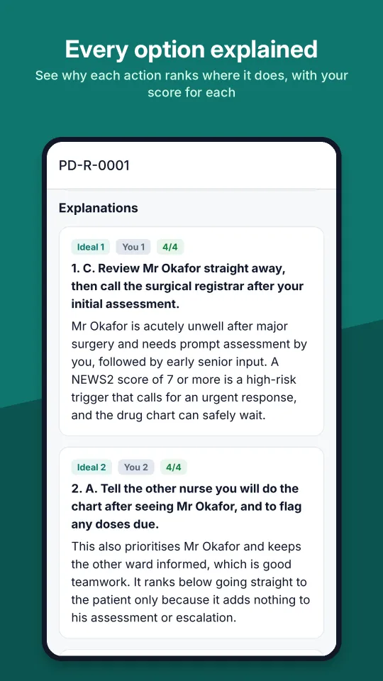 GPST Pro screenshot: Every option explained. See why each action ranks where it does, with your score for each.
