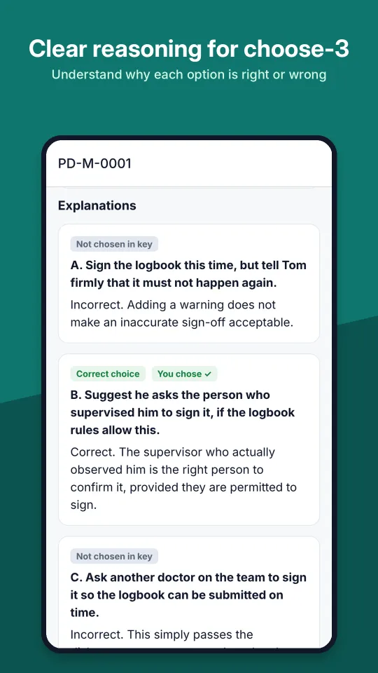 GPST Pro screenshot: Clear reasoning for choose-3. Understand why each option is right or wrong.